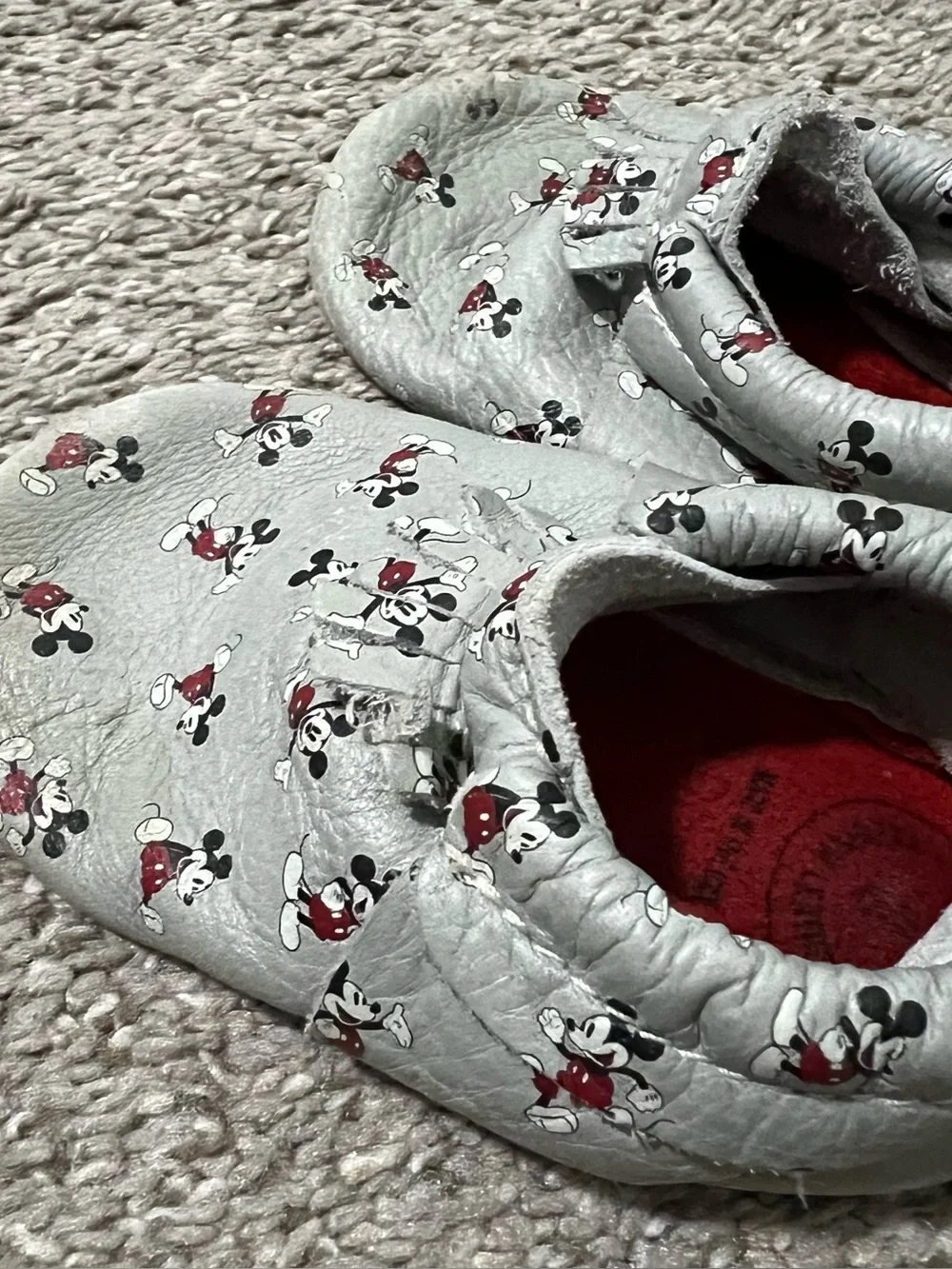 Freshly Picked Disney Mickey Mouse Grey and Red Baby Moccasins Size 6